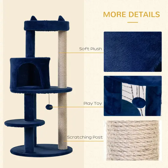 Buy 104 cm Cat Tree, Cat Condo Tree Tower, Cat Activity Centre with Scratching Posts, Plush Perches, Hanging Ball - Blue, 6 image