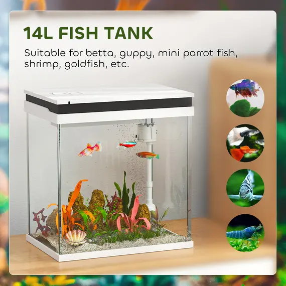 Buy 14L Glass Fish Tank with Filter System, LED Lights, Water Pump, White, 5 image