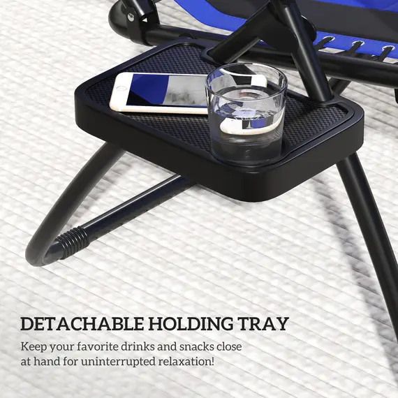 Buy Zero Gravity Lounger Chair, Folding Reclining Patio Chair with Shade Cover, Padded Seat, Cup Holder, Soft Cushion and Headrest for Poolside, Camping, Blue, 8 image