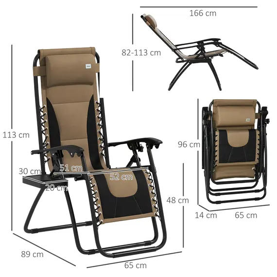 Buy Zero Gravity Lounger Chair Set of 2, Folding Reclining Patio Chair with Padded Seat, Cup Holder, Soft Cushion and Headrest for Poolside, Camping, Coffee, 3 image