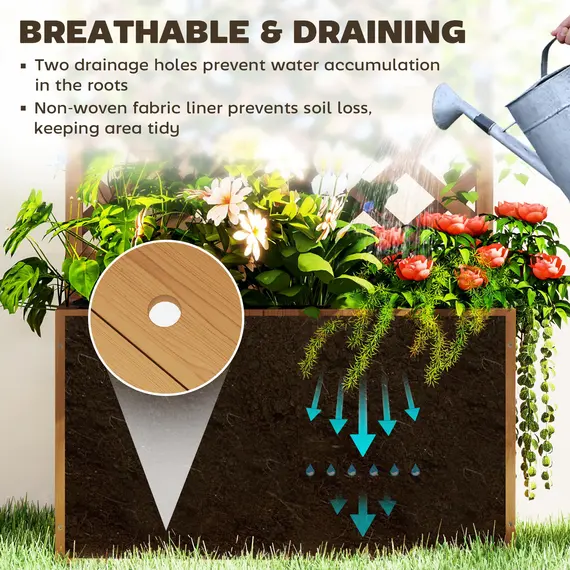 Buy Wooden Planter with Trellis, Freestanding Raised Garden Bed with Drainage Holes, Outdoor Planter Box with Liner for Vegetables, Herbs and Flowers, Natural, 5 image
