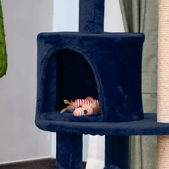 Buy 104 cm Cat Tree, Cat Condo Tree Tower, Cat Activity Centre with Scratching Posts, Plush Perches, Hanging Ball - Blue, 8 image