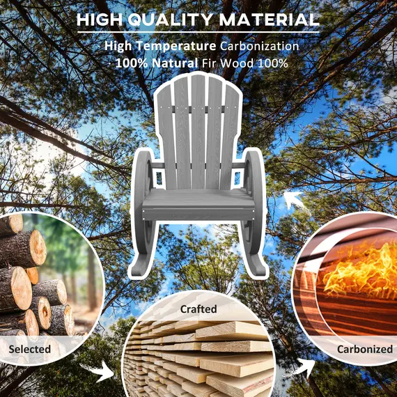 Buy Wooden Adirondack Rocking Chair Reclining Armchair Outdoor Garden Furniture Patio Porch Rocker - Grey, 6 image