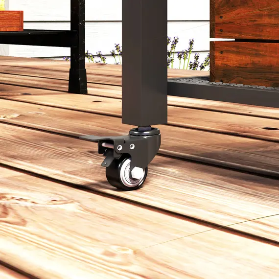 Buy Three-Shelf Outdoor Grill Cart with Stainless Steel Top, Outdoor Kitchen Island with 4 Wheels, 3 Hooks, Movable Food Prep Pizza Oven Table for Kitchen, Patio, Garden, 65.5 x 41 x 79 cm, 9 image