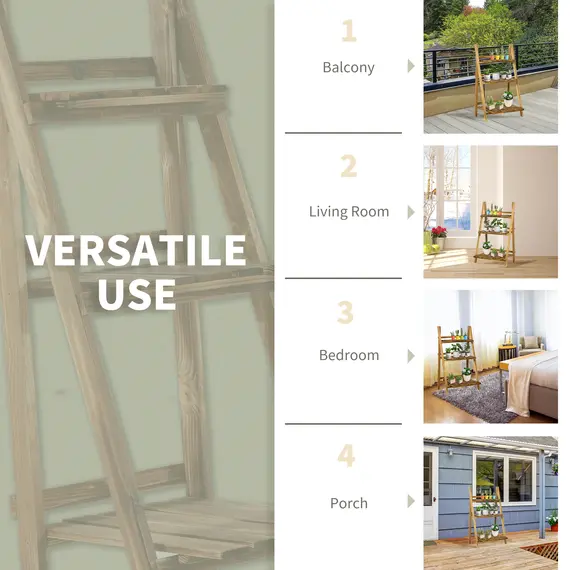 Buy Wooden Folding Flower Pot Stand 3 Tier Garden Planter Display Ladder Gardener Storage Shelves Rack Herb Holder (60L x 37W x 93H cm), 7 image