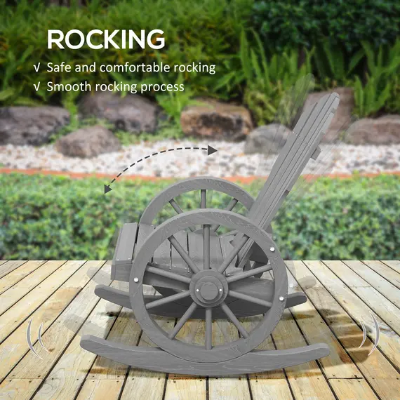 Buy Wooden Adirondack Rocking Chair Reclining Armchair Outdoor Garden Furniture Patio Porch Rocker - Grey, 4 image