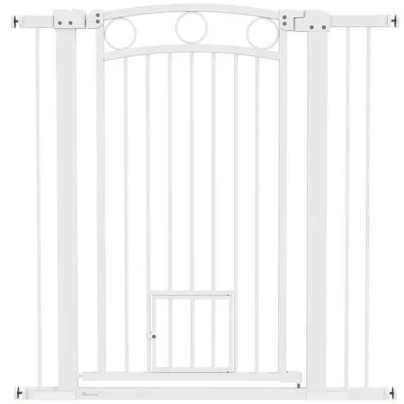 Buy 106cm Tall Dog Gate with Cat Door, 7cm and 14cm Extensions, for Stairs, Doorways, 76-104cm Width