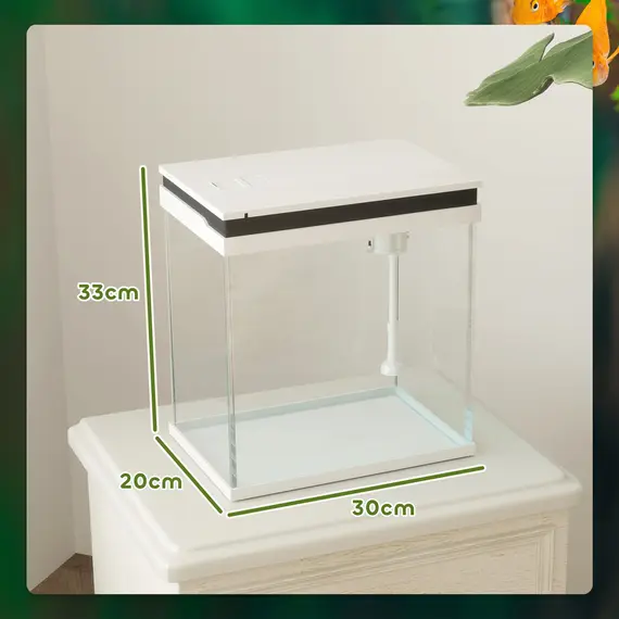 Buy 14L Glass Fish Tank with Filter System, LED Lights, Water Pump, White, 3 image