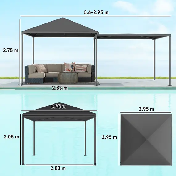 Buy Garden Gazebo with Extendable Awning and Wheels, UPF30+ Outdoor Metal Gazebo Canopy Shelter for BBQ, Event, Party, 3 image