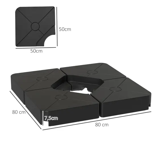 Buy Umbrella Weights for Cantilever Parasols, Set of 4 Heavy Duty Parasol Base Weights, 64kg Sand or 55kg Water Filled, Black, 3 image