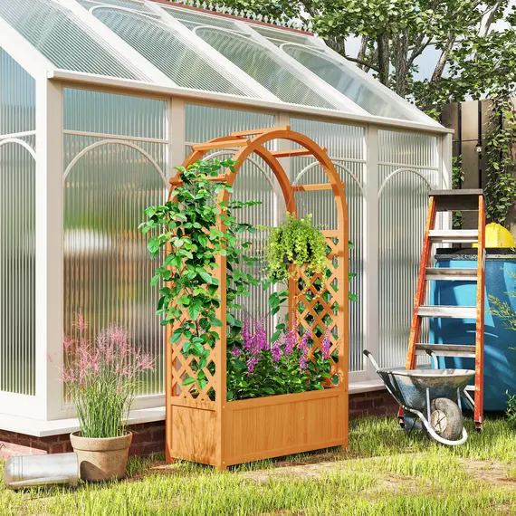 Buy Wooden Raised Garden Bed with Trellis, Liner, Drainage Holes, for Vine Climbing Plants, Flowers, 83 x 36 x 145 cm, 2 image