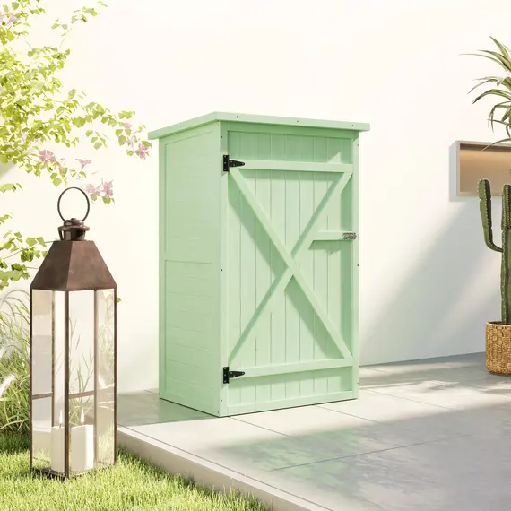 Buy Wooden Small Shed, Garden Storage Shed with Shelves and Bolt Latch, 75L x 56W x115H cm, Green, 7 image