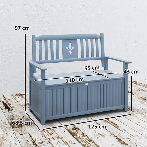 Buy Two-Seater Wooden Storage Bench - Grey, 3 image