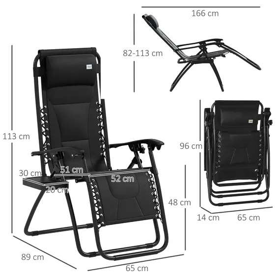 Buy Zero Gravity Lounger Chair Set of 2, Folding Reclining Patio Chair with Padded Seat, Cup Holder, Soft Cushion and Headrest for Poolside, Camping, Black, 3 image