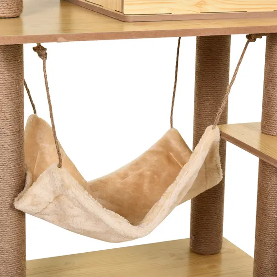 Buy 130cm Cat Tree for Indoor Cats, Multi-Level Plush Cat Tower, with Five Scratching Posts, Two Perches, Cat House, Hammock, 9 image
