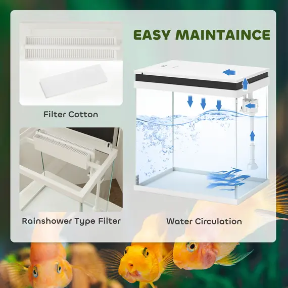 Buy 14L Glass Fish Tank with Filter System, LED Lights, Water Pump, White, 4 image