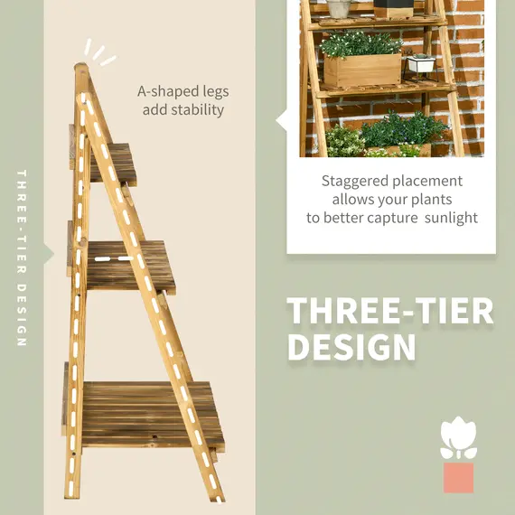 Buy Wooden Folding Flower Pot Stand 3 Tier Garden Planter Display Ladder Gardener Storage Shelves Rack Herb Holder (60L x 37W x 93H cm), 5 image