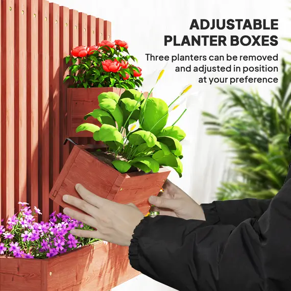 Buy Wall-mounted Wooden Garden Planters with Trellis, Drainage Holes and 3 Planter Boxes for Patio, Brown, 5 image