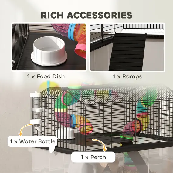Buy 2 Tier Hamster Cage with 31cm Deep Tray, Tube System, Water Bottle, Ramp, Feeding Bowl, 58 x 43 x 57cm, Multicolour, 7 image
