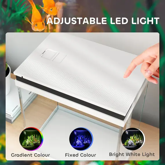 Buy 14L Glass Fish Tank with Filter System, LED Lights, Water Pump, White, 6 image