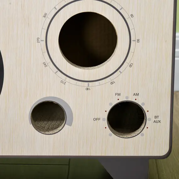 Buy 2 in 1 Cat Scratcher, Radio Shape Cat House with Catnip, 57 x 24.5 x 39cm, Natural Wood Finish, 9 image