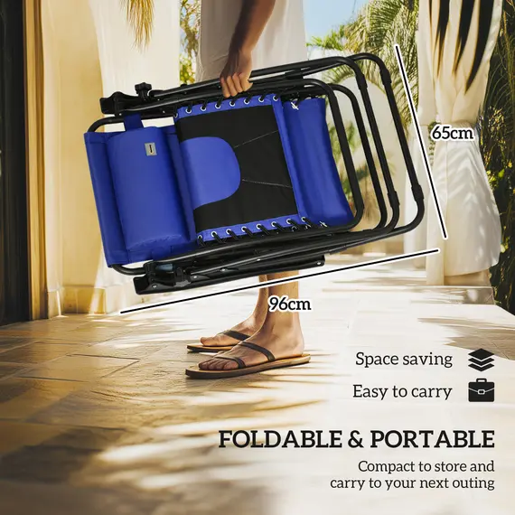 Buy Zero Gravity Lounger Chair, Folding Reclining Patio Chair with Shade Cover, Padded Seat, Cup Holder, Soft Cushion and Headrest for Poolside, Camping, Blue, 7 image