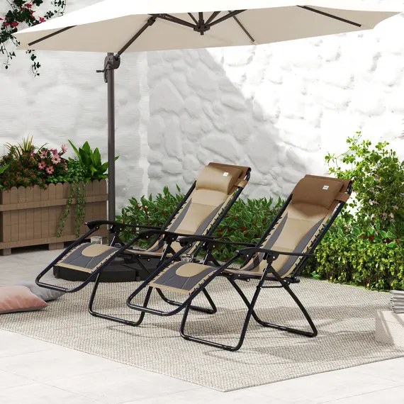 Buy Zero Gravity Lounger Chair Set of 2, Folding Reclining Patio Chair with Padded Seat, Cup Holder, Soft Cushion and Headrest for Poolside, Camping, Coffee, 8 image