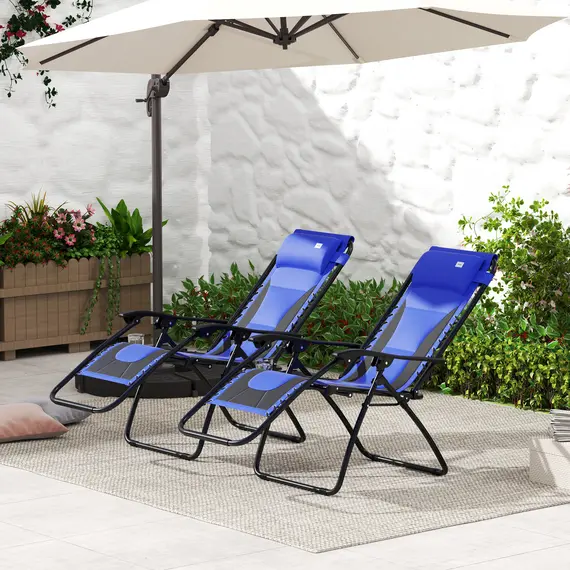 Buy Zero Gravity Lounger Chair Set of 2, Folding Reclining Patio Chair with Padded Seat, Cup Holder, Soft Cushion and Headrest for Poolside, Camping, Blue, 8 image
