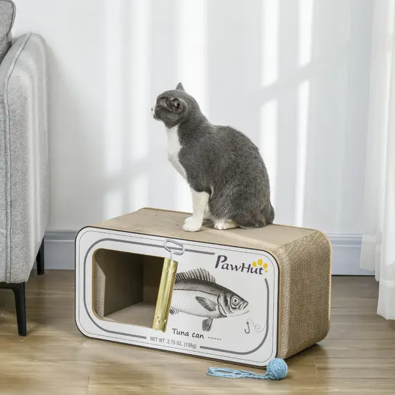 Buy 2 in 1 Cat Scratching Board, Cardboard Cat House with Catnip, Canned Tuna Design, 2 image