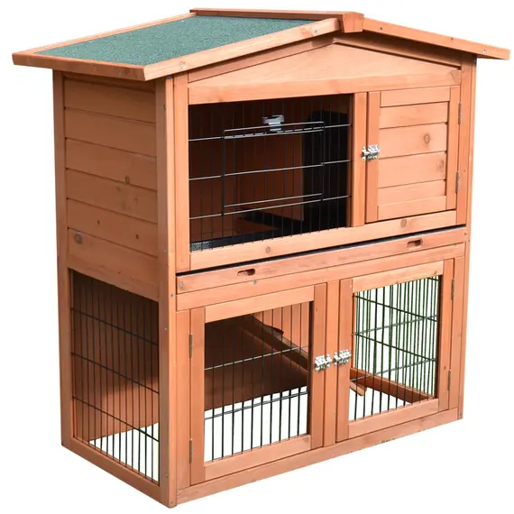 Buy 2 Tier Rabbit Hutch Guinea Pig Hutch Ferret Cage with Ramp Slide Out Tray for Indoor Outdoor 100.5 x 55 x 101 cm, 8 image