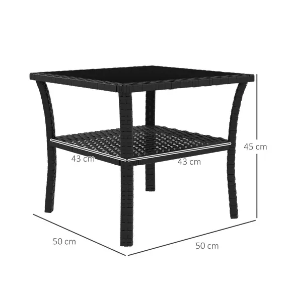 Buy Two-tier PE Rattan Square Coffee Table - Black, 3 image