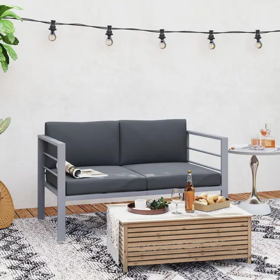 Buy Two-Seater Aluminium Garden Sofa - Grey, 8 image