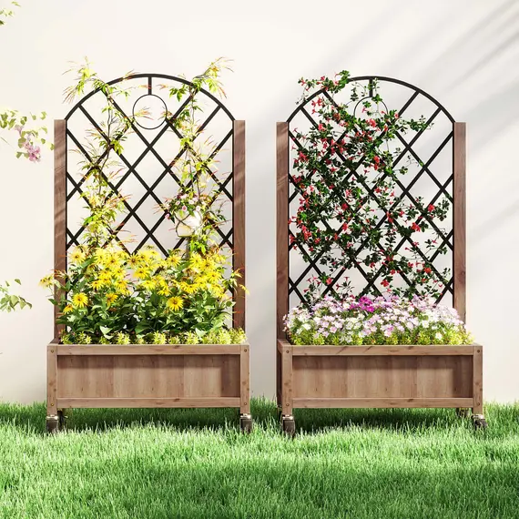 Buy Wooden Planter, with Metal Trellis - Brown/Black, 8 image