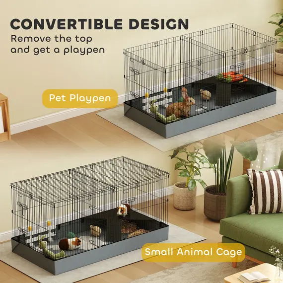 Buy 2 in 1 Guinea Pig Cage, Rabbit Cage Pet Playpen with 2 Separate Area, Waterproof Oxford Fabric Floor for Hedgehogs, 4 image