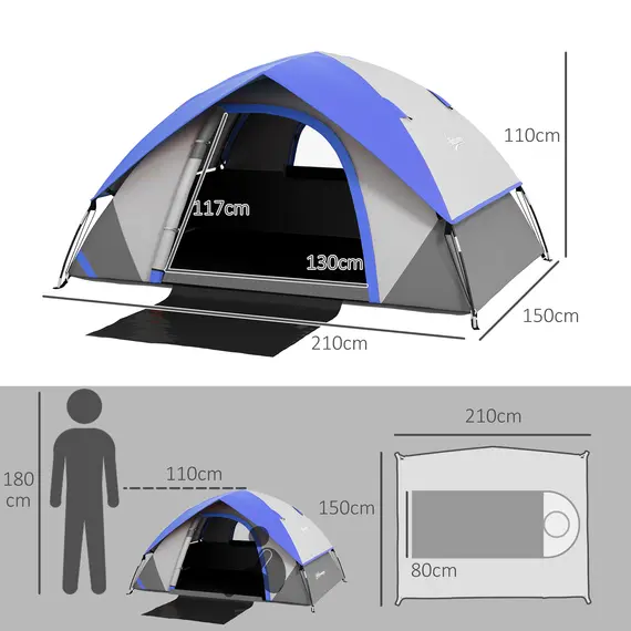 Buy Two Man Single Room Dome Tent, with Accessories - Dark Blue/Grey, 3 image