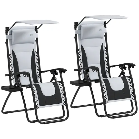 Buy Zero Gravity Lounger Chair Set of 2, Folding Reclining Patio Chair with Shade Cover, Padded Seat, Cup Holder, Soft Cushion and Headrest for Poolside, Camping, Light Grey