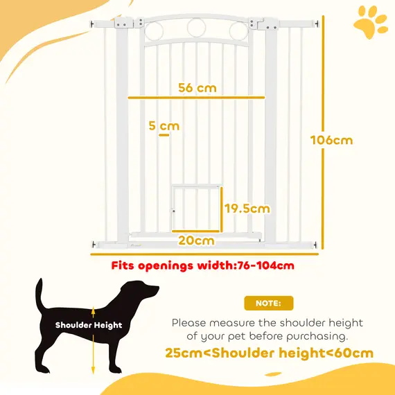 Buy 106cm Tall Dog Gate with Cat Door, 7cm and 14cm Extensions, for Stairs, Doorways, 76-104cm Width, 3 image