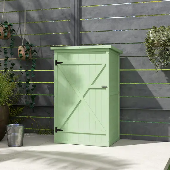 Buy Wooden Small Shed, Garden Storage Shed with Shelves and Bolt Latch, 75L x 56W x115H cm, Green, 9 image