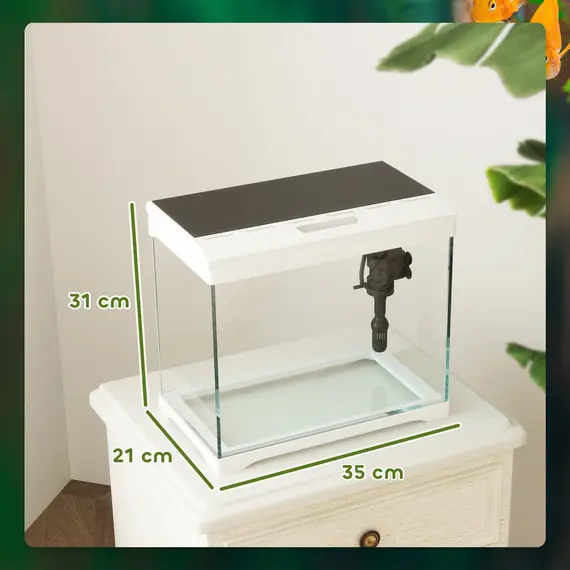 Buy 17L Glass Fish Tank with Filter System, LED Light, Water Pump, for Betta, Goldfish, Shrimps, White, 3 image