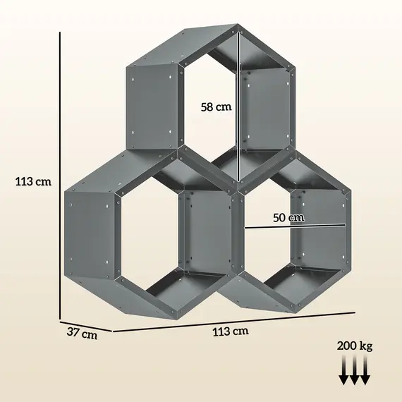 Buy Three-Shelf Hexagon Metal Firewood Rack - Grey, 3 image