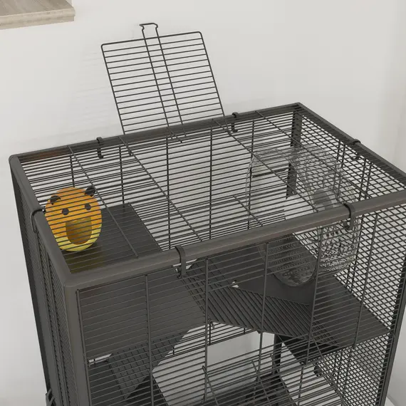 Buy 4 Tiers Hamster Cage with Deep Tempered Glass Bottom, Hut, Running Wheel, Food Dish, Water Bottle, 60 x 40 x 80cm, 8 image