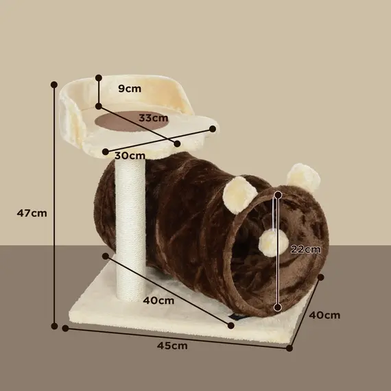 Buy 47cm Small Cat Tree w/ Scratching Post, Bed, Cat Tunnel, Toy Ball, Dark Brown, 3 image