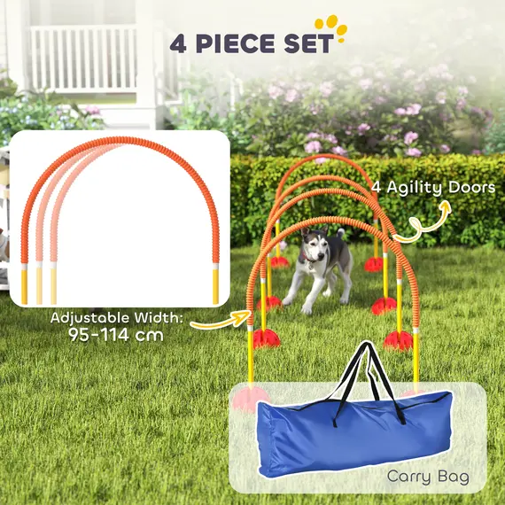 Buy 4 Piece Dog Agility Training Equipment with 4 Adjustable Width Doors, Carry Bag, for Garden, Orange, 4 image