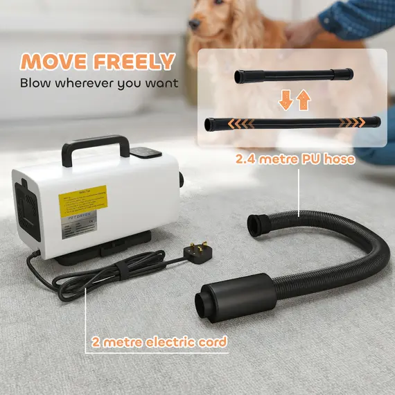 Buy 2200W Dog Hair Dryer with Auto Adjustable Temperature & Airflow, 3 Nozzles, Digital Screen, for Dogs Cats, White, 7 image
