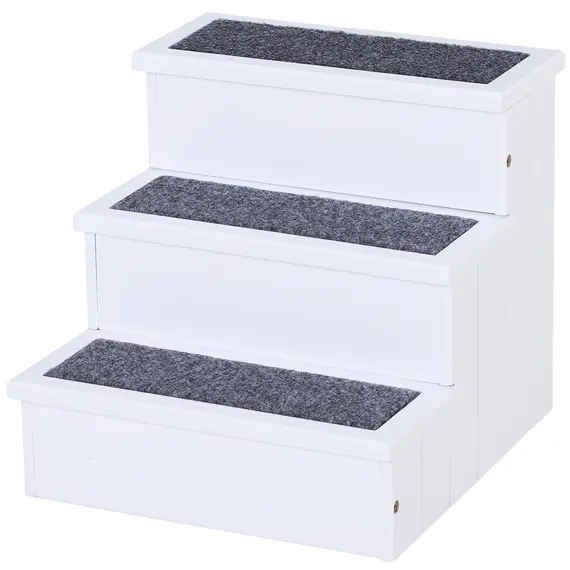 Buy 3 Step Wooden Dog Steps Pet Stairs for Dogs, Cat Ladder for Bed Couch with Storage White