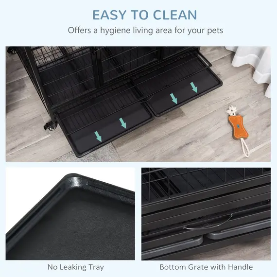 Buy 43" Heavy Duty Metal Dog Crate Pet Cage with Tray Wheeled Dog Kennel - Black (Large), 6 image
