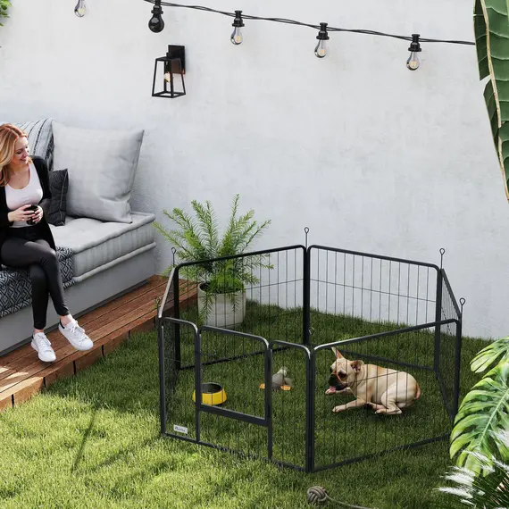 Buy 6 Panels Dog Playpen, Portable Detachable Puppy Pen with Door, for Small Dogs, 60cm High, Black, 2 image