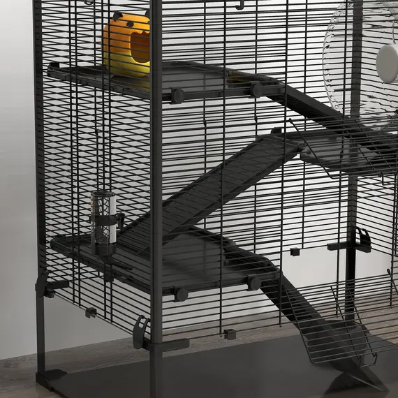 Buy 4 Tiers Hamster Cage with Deep Tempered Glass Bottom, Hut, Running Wheel, Food Dish, Water Bottle, 78.5 x 48.5 x 80cm, 9 image