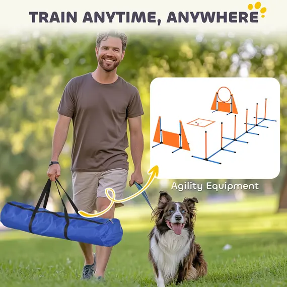 Buy 6-Piece Dog Agility Equipment Set with Weave Poles, Jump Ring, Hurdle, Pause Box, Bag, Orange, 7 image