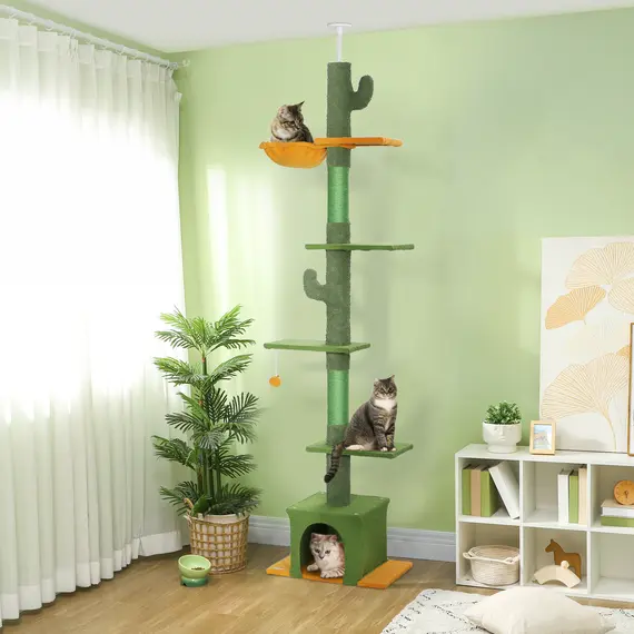 Buy 230-275cm Floor-to-Ceiling Adjustable Cat Tree with Scratching Posts, Hammock, 2 image
